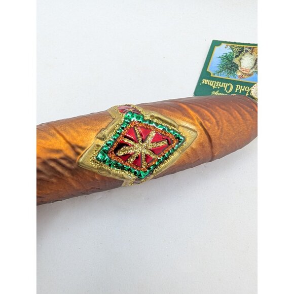 Old world Christmas Ornament 'The Cigar" with tag 5.25" glass hanging tree - Picture 5 of 14